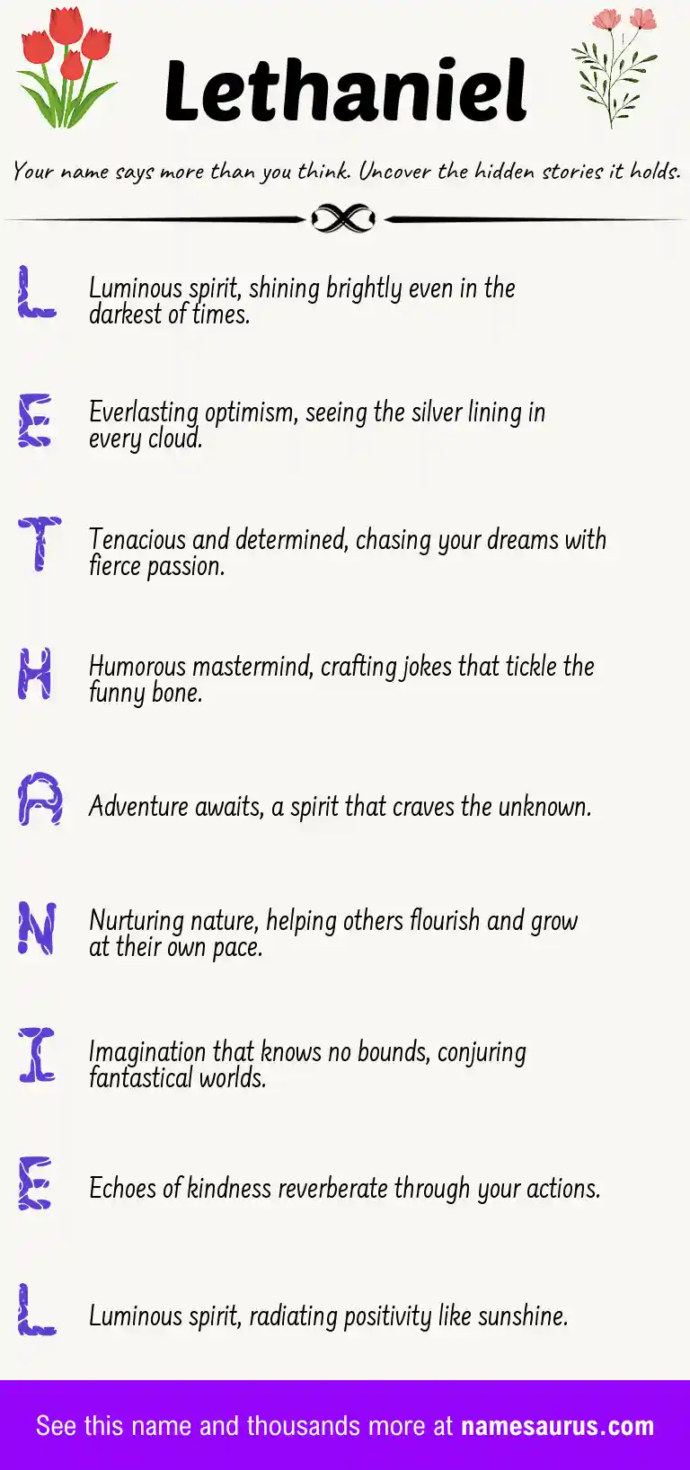 Acrostic poem about Lethaniel.