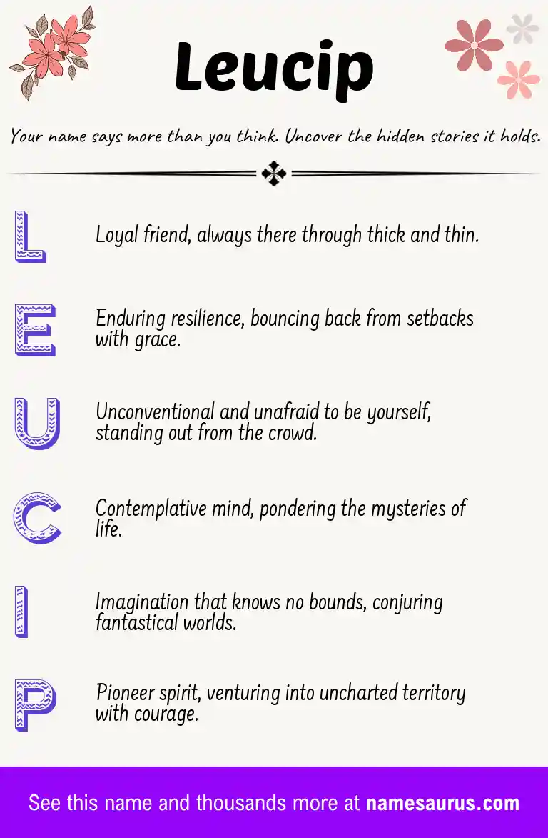 Acrostic poem about Leucip.