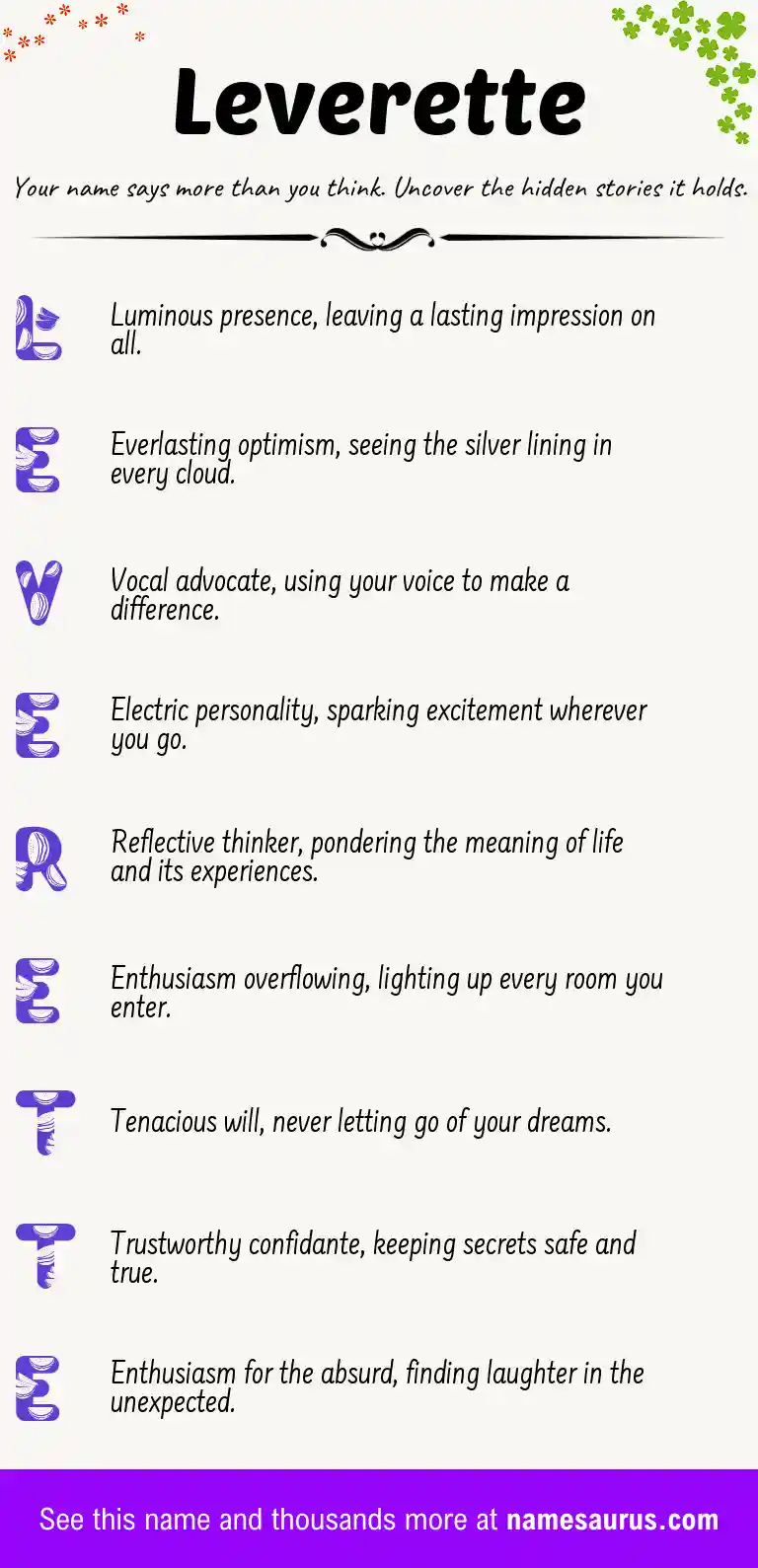 Acrostic poem about Leverette.