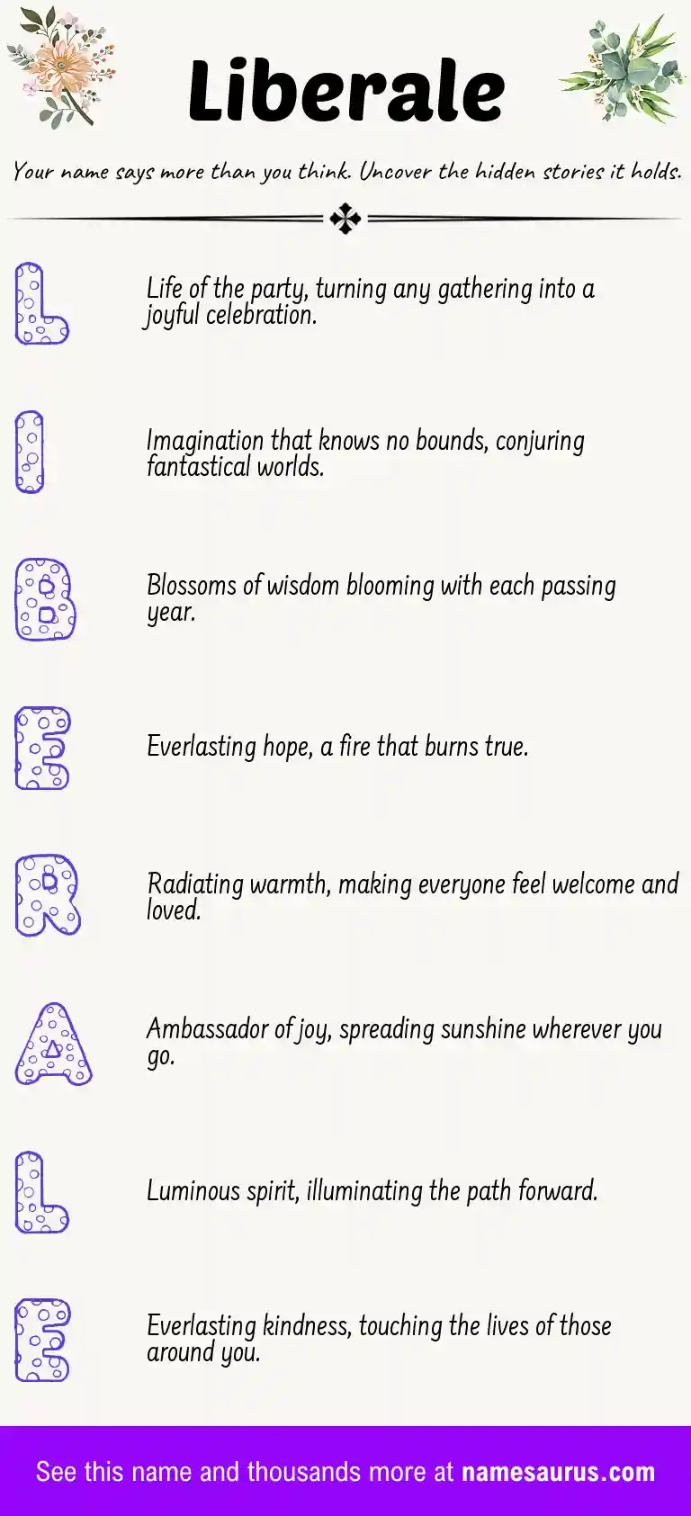 Acrostic poem about Liberale.