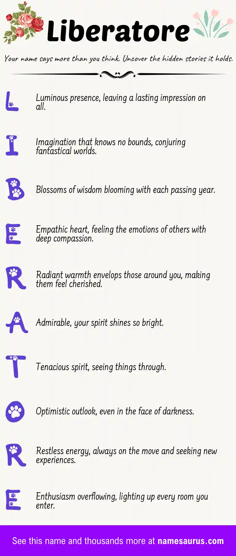 Acrostic poem about Liberatore.