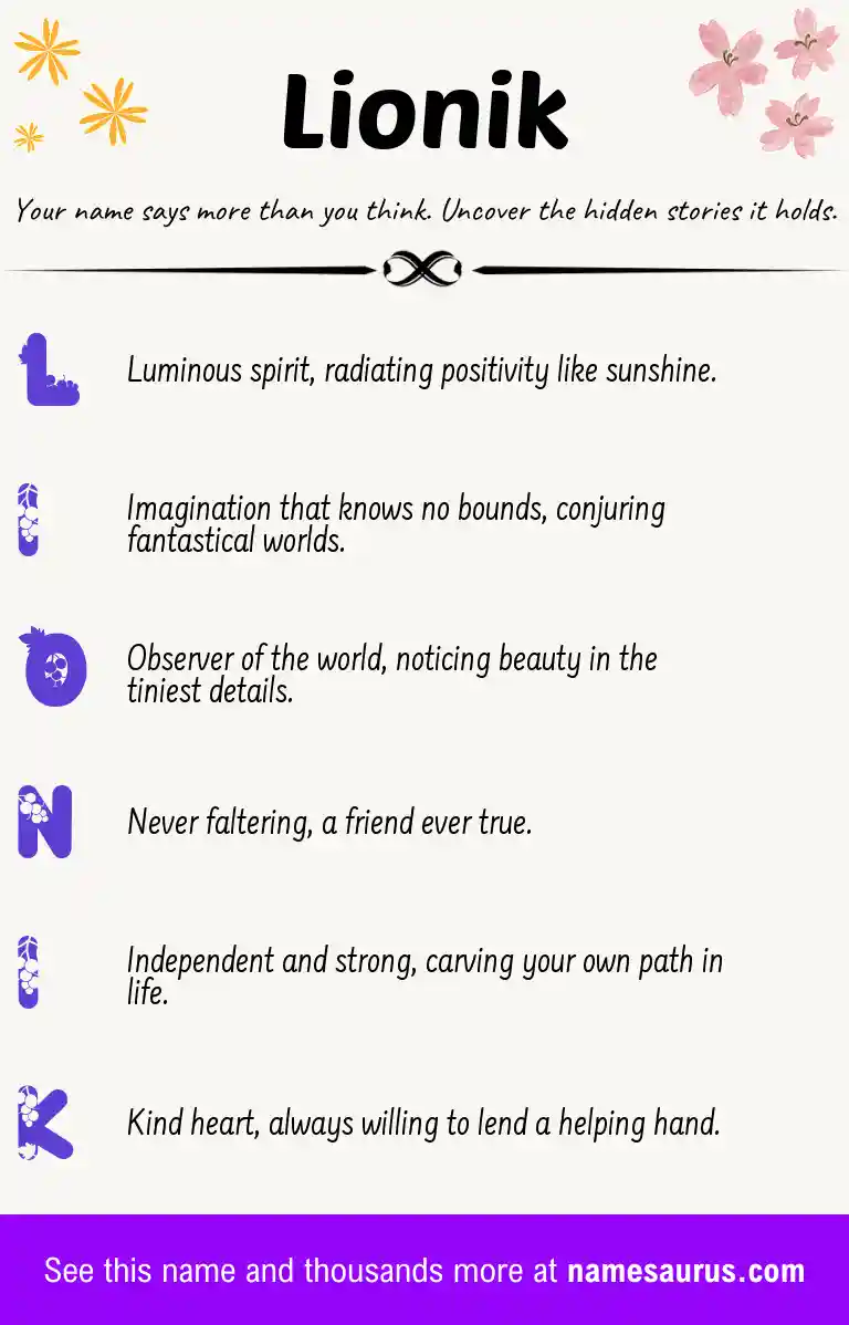 Acrostic poem about Lionik.