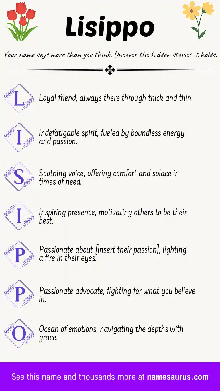 Acrostic poem about Lisippo.