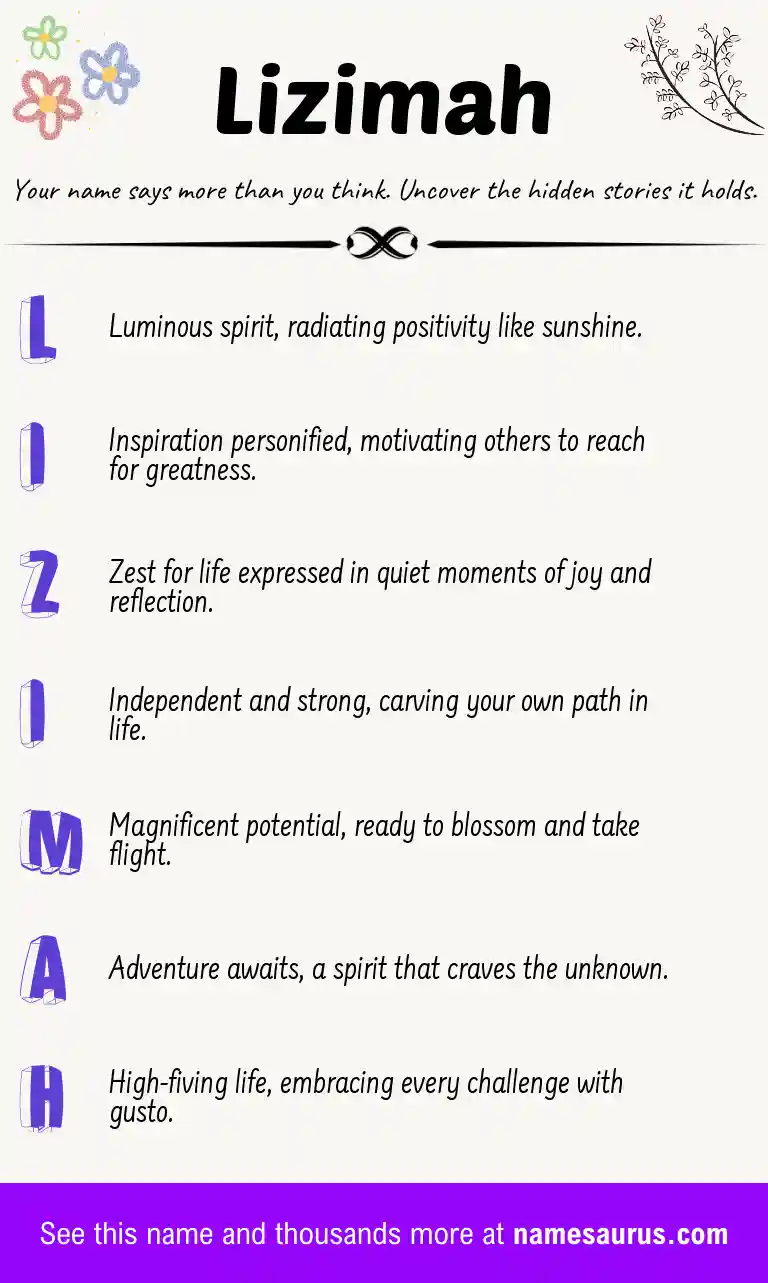 Acrostic poem about Lizimah.