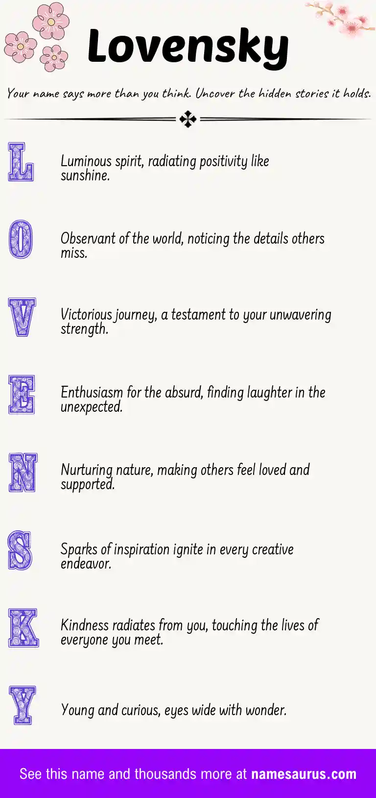 Acrostic poem about Lovensky.