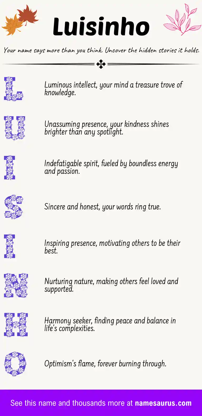 Acrostic poem about Luisinho.