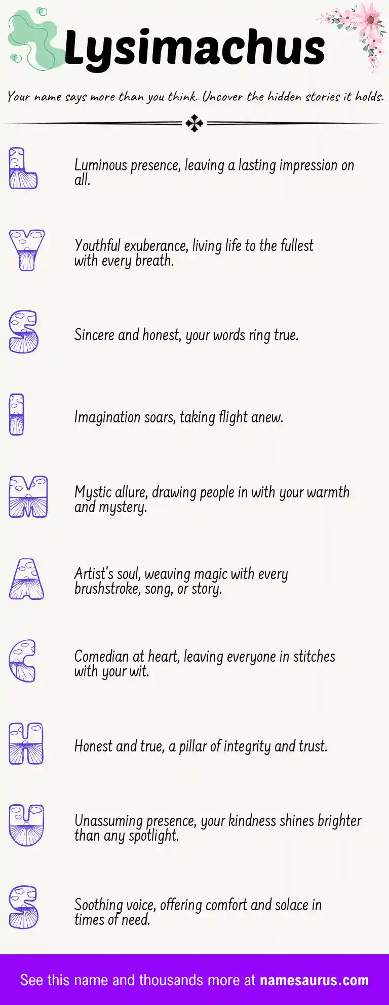 Acrostic poem about Lysimachus.