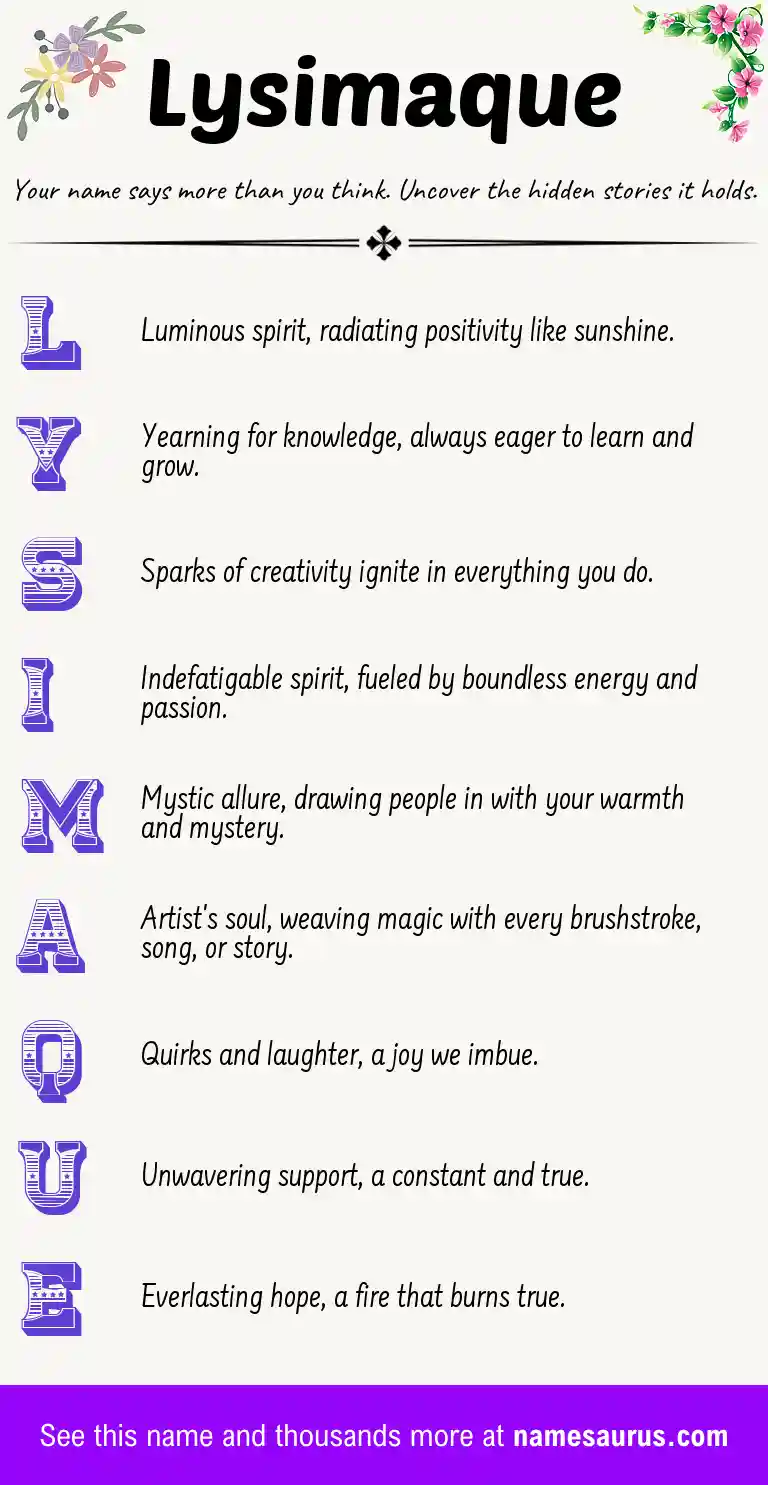 Acrostic poem about Lysimaque.