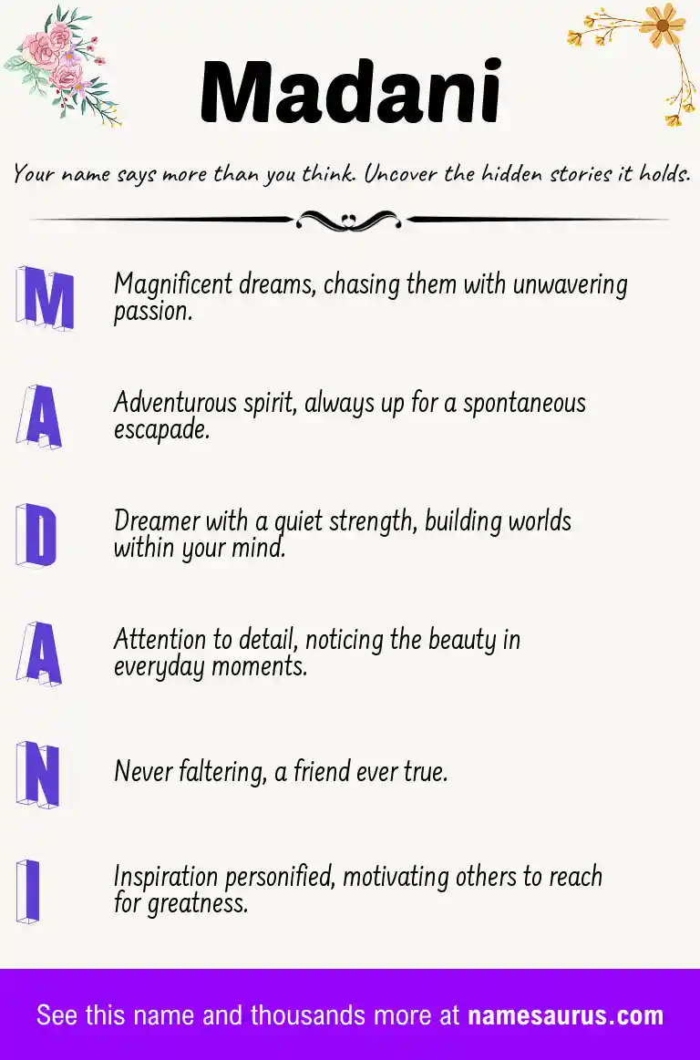 Acrostic poem about Madani.