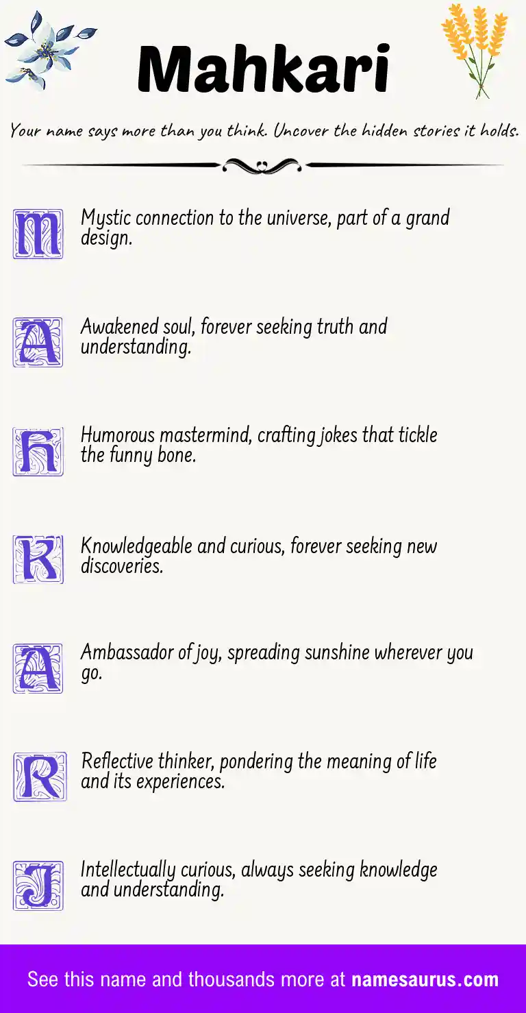 Acrostic poem about Mahkari.
