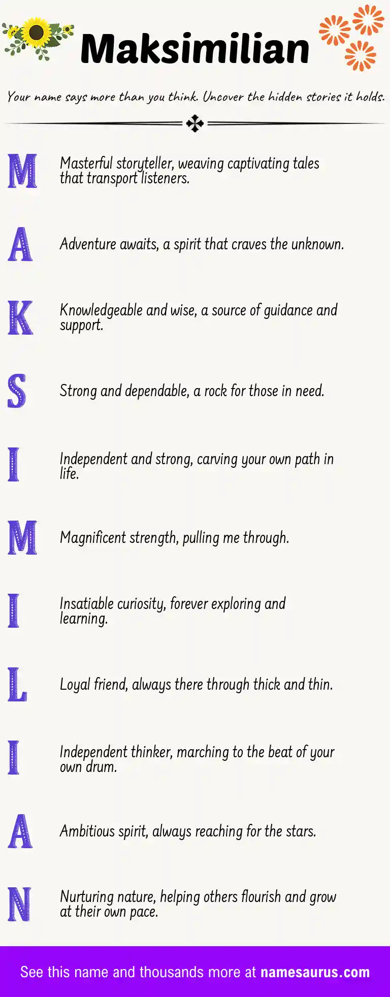 Acrostic poem about Maksimilian.