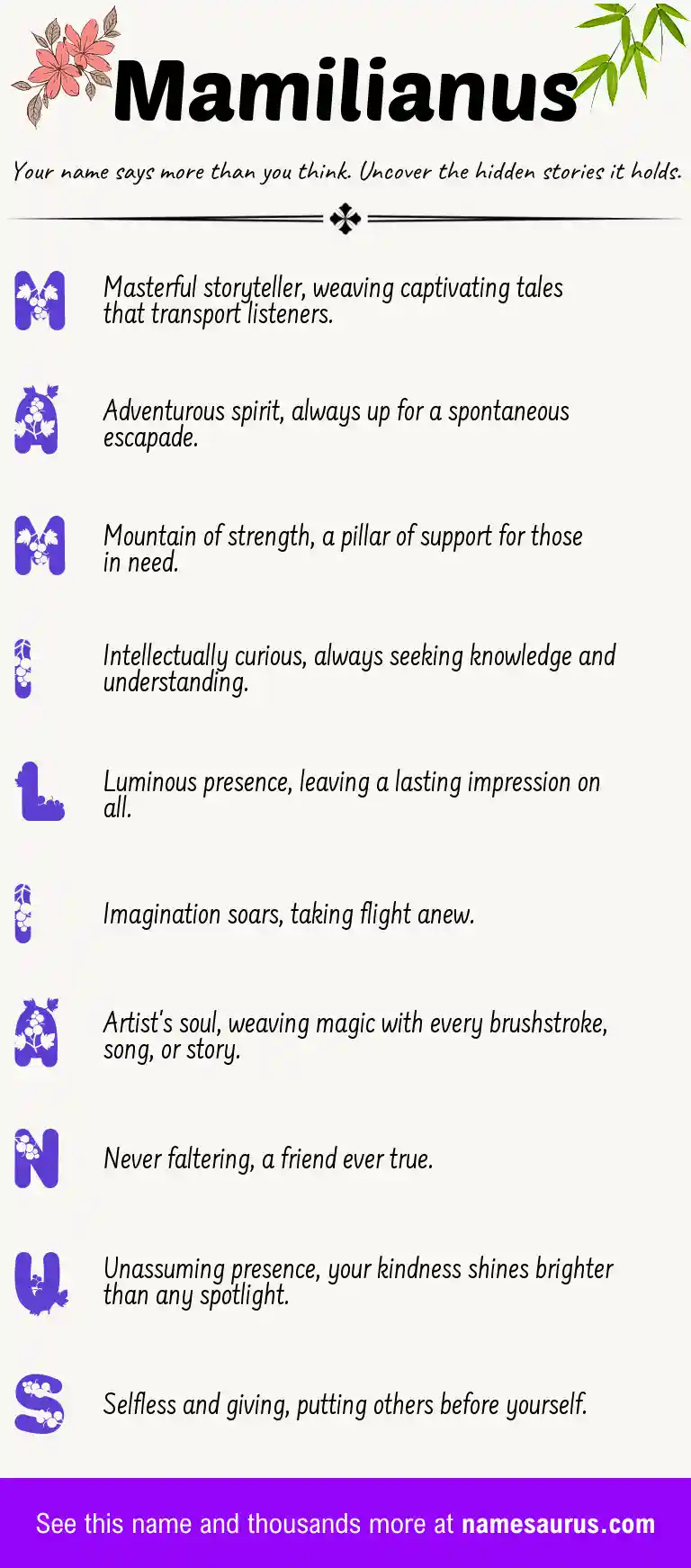 Acrostic poem about Mamilianus.
