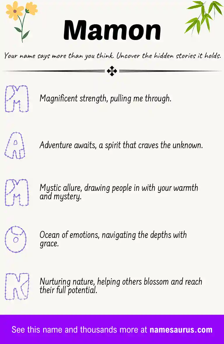 Acrostic poem about Mamon.