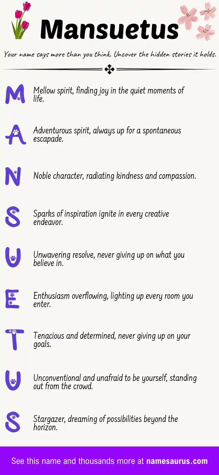 Acrostic poem about Mansuetus.