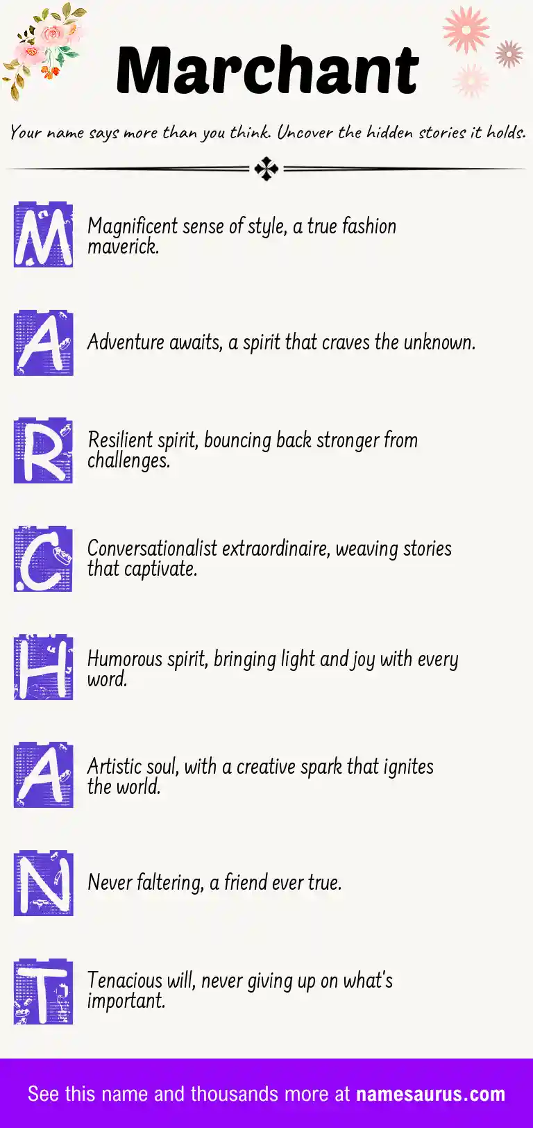 Acrostic poem about Marchant.