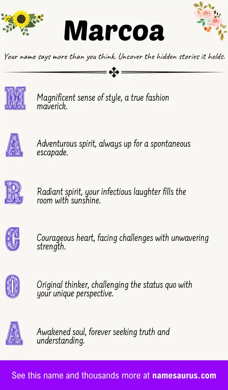 Acrostic poem about Marcoa.