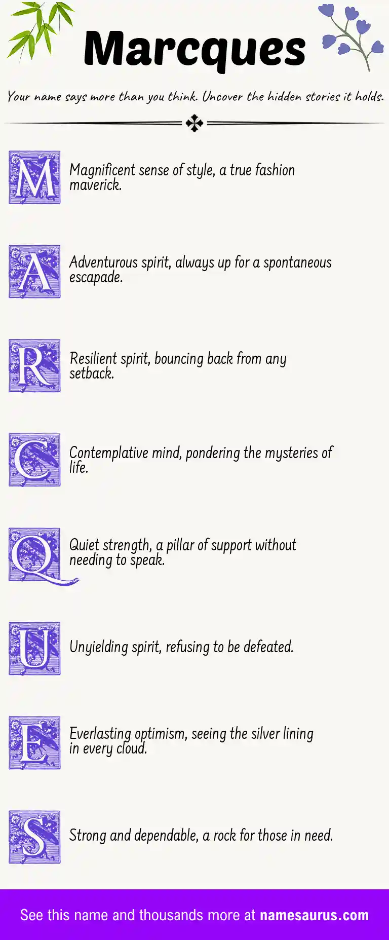 Acrostic poem about Marcques.