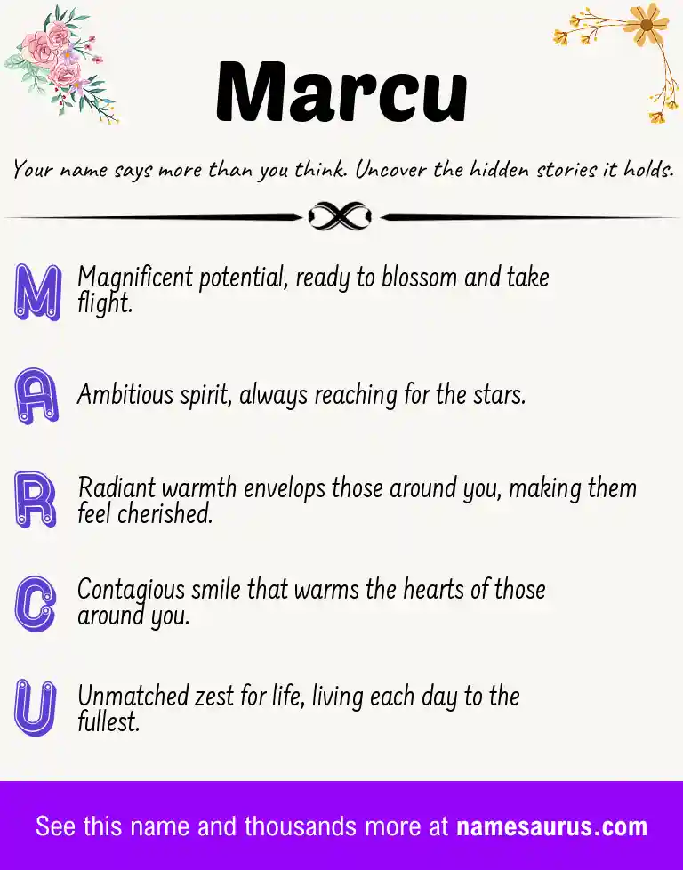 Acrostic poem about Marcu.