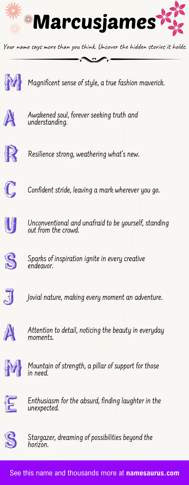 Acrostic poem about Marcusjames.