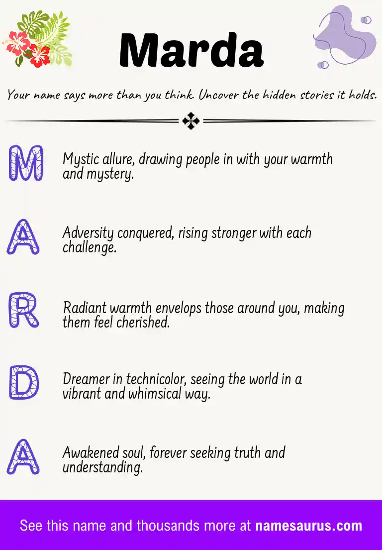 Acrostic poem about Marda.