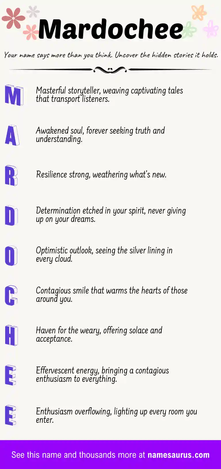 Acrostic poem about Mardochee.