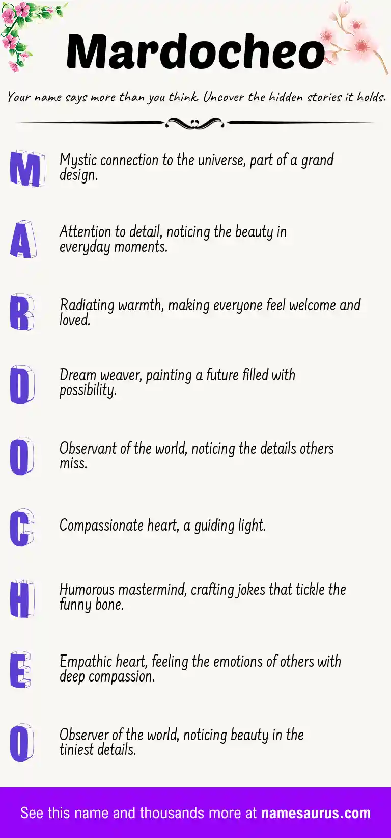 Acrostic poem about Mardocheo.