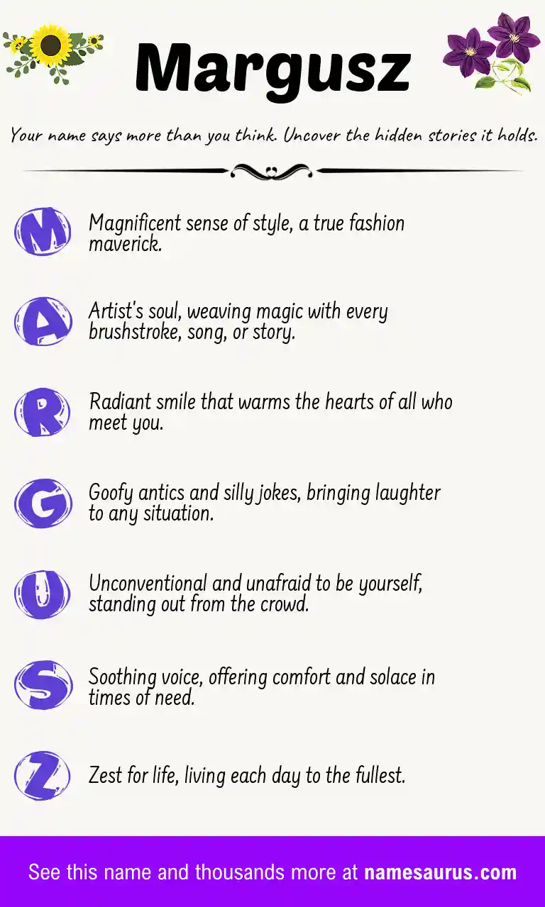 Acrostic poem about Margusz.