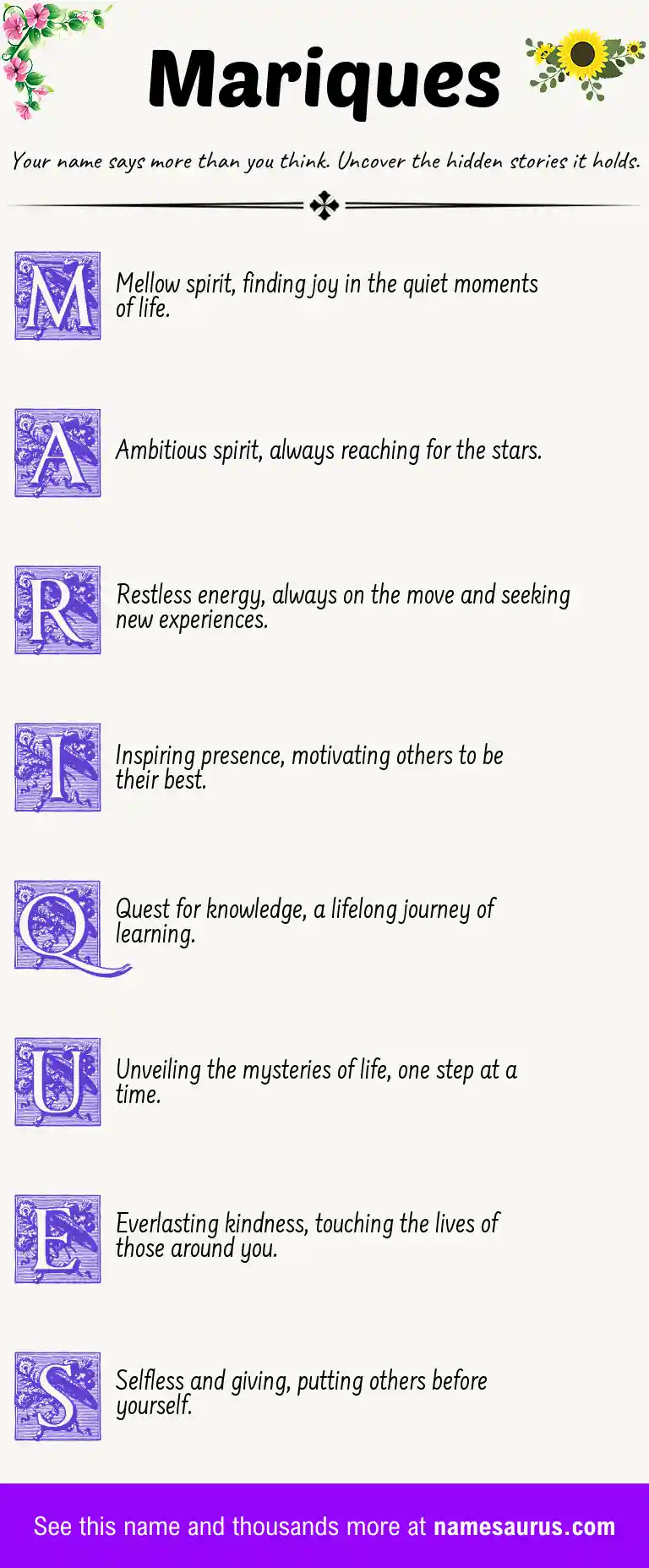 Acrostic poem about Mariques.
