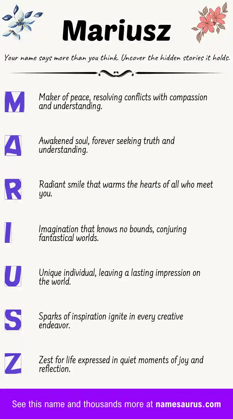 Acrostic poem about Mariusz.