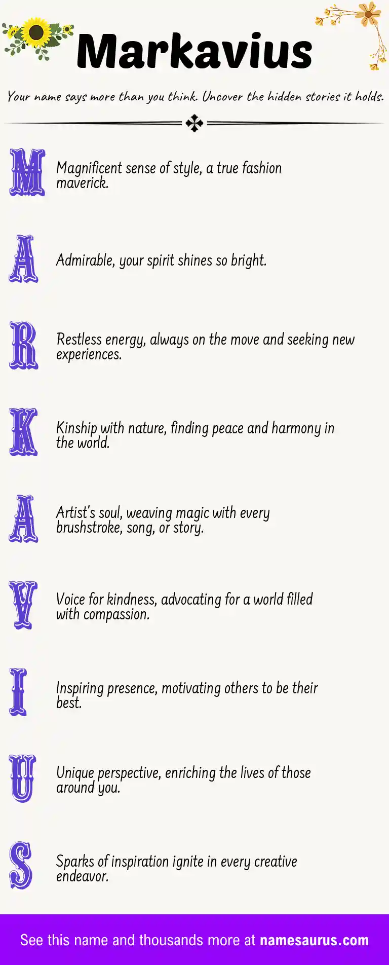 Acrostic poem about Markavius.