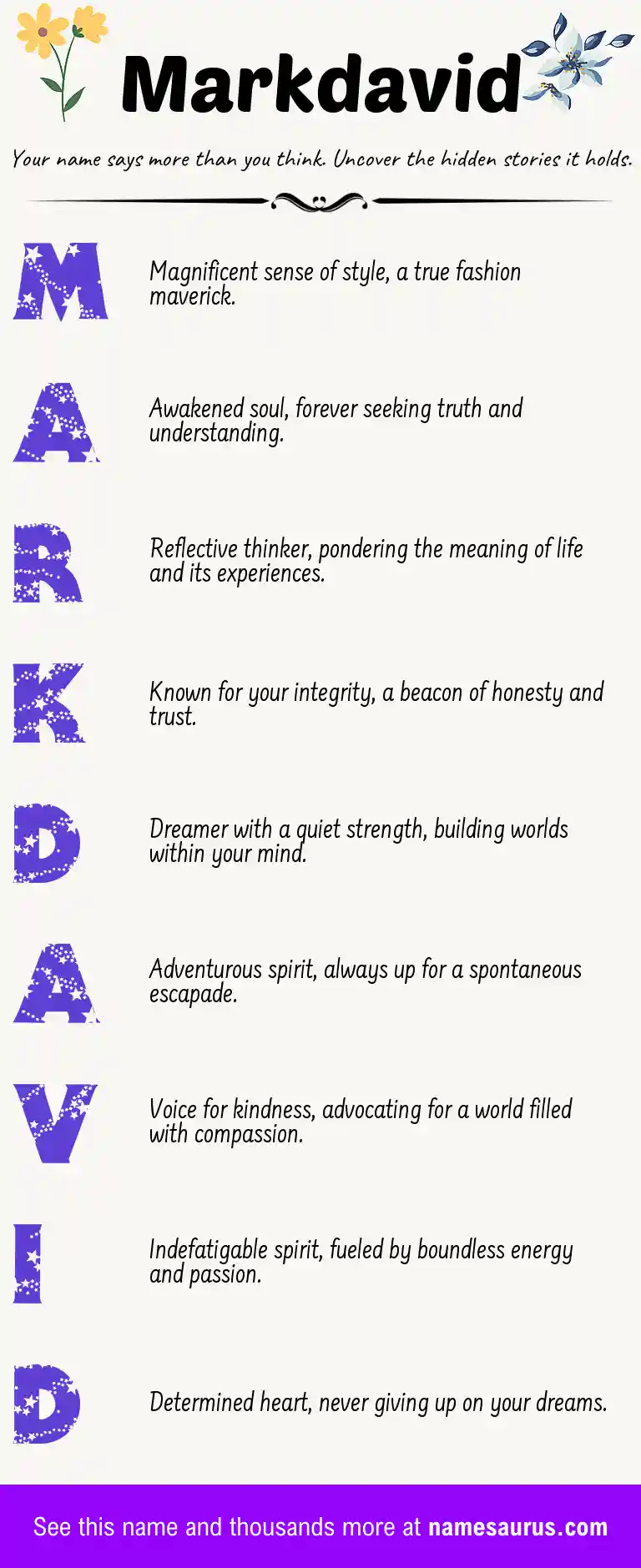 Acrostic poem about Markdavid.
