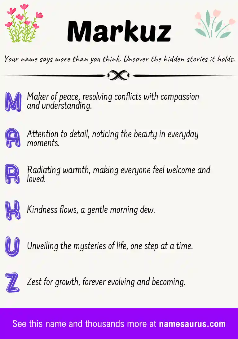 Acrostic poem about Markuz.
