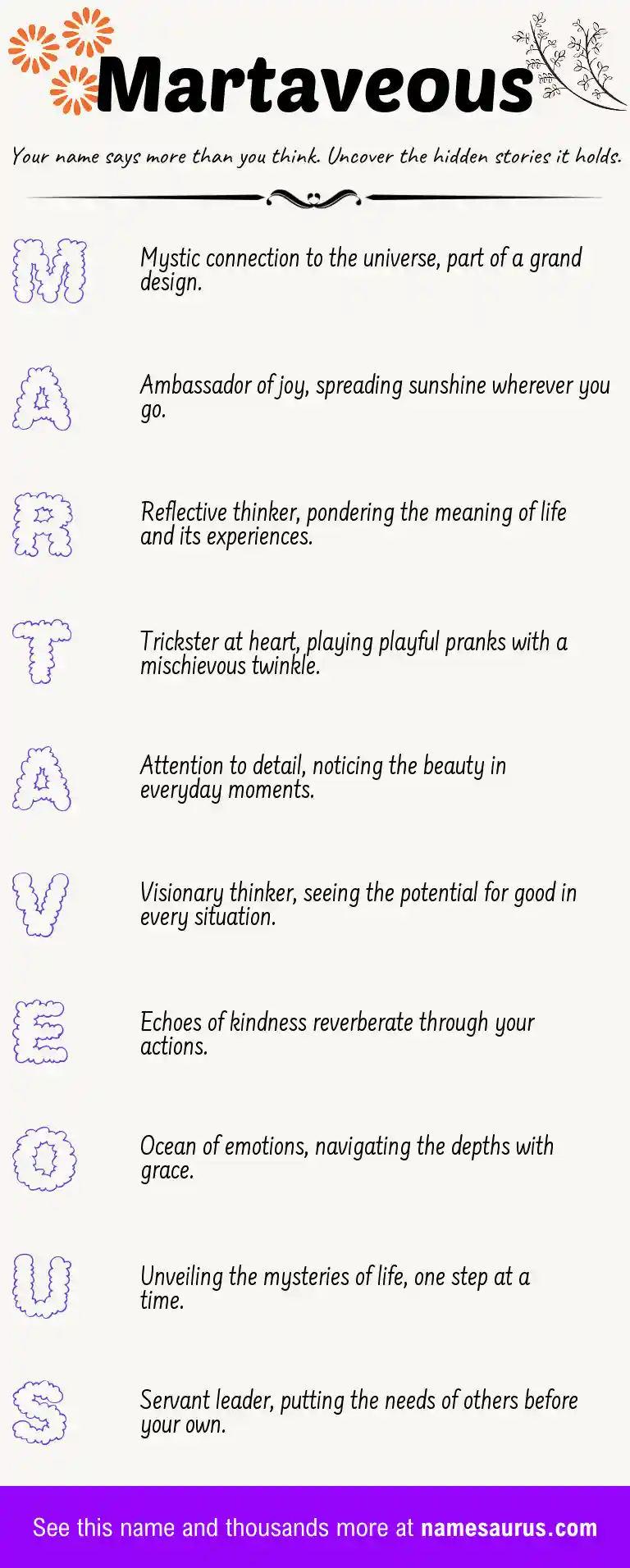 Acrostic poem about Martaveous.