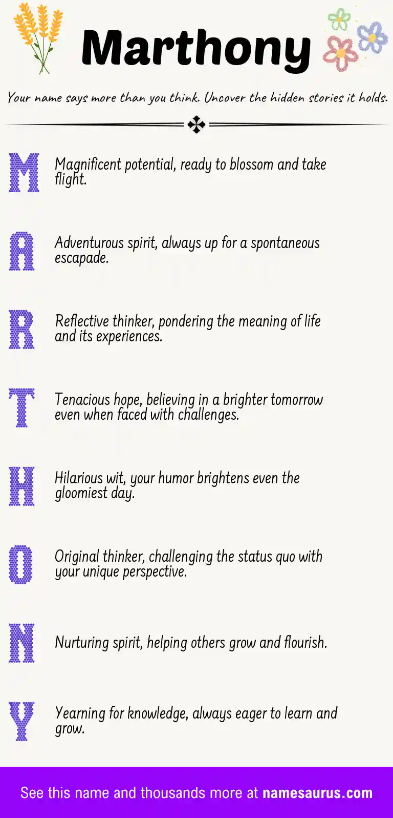 Acrostic poem about Marthony.