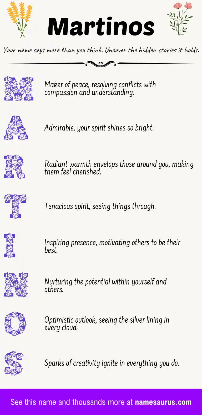 Acrostic poem about Martinos.