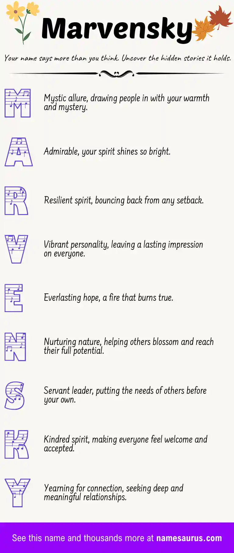Acrostic poem about Marvensky.