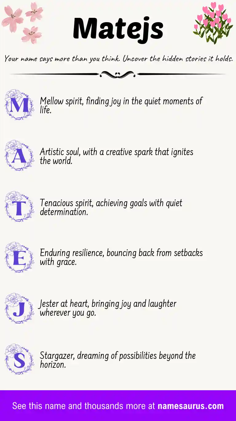 Acrostic poem about Matejs.