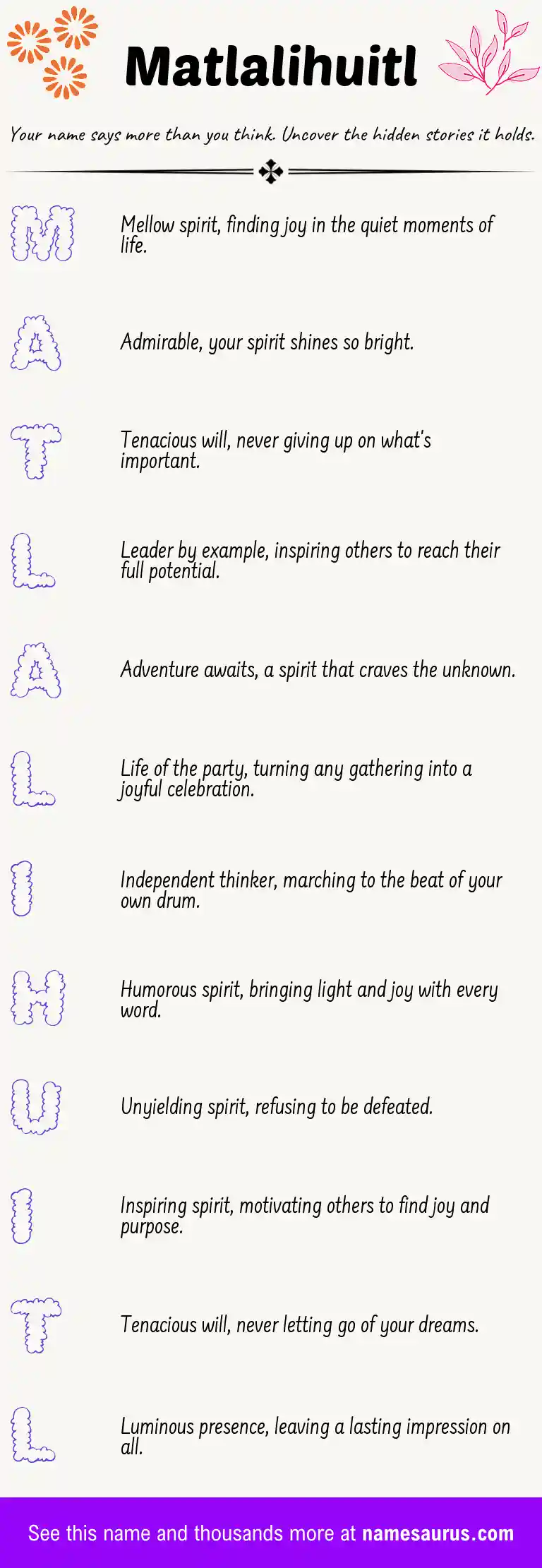 Acrostic poem about Matlalihuitl.