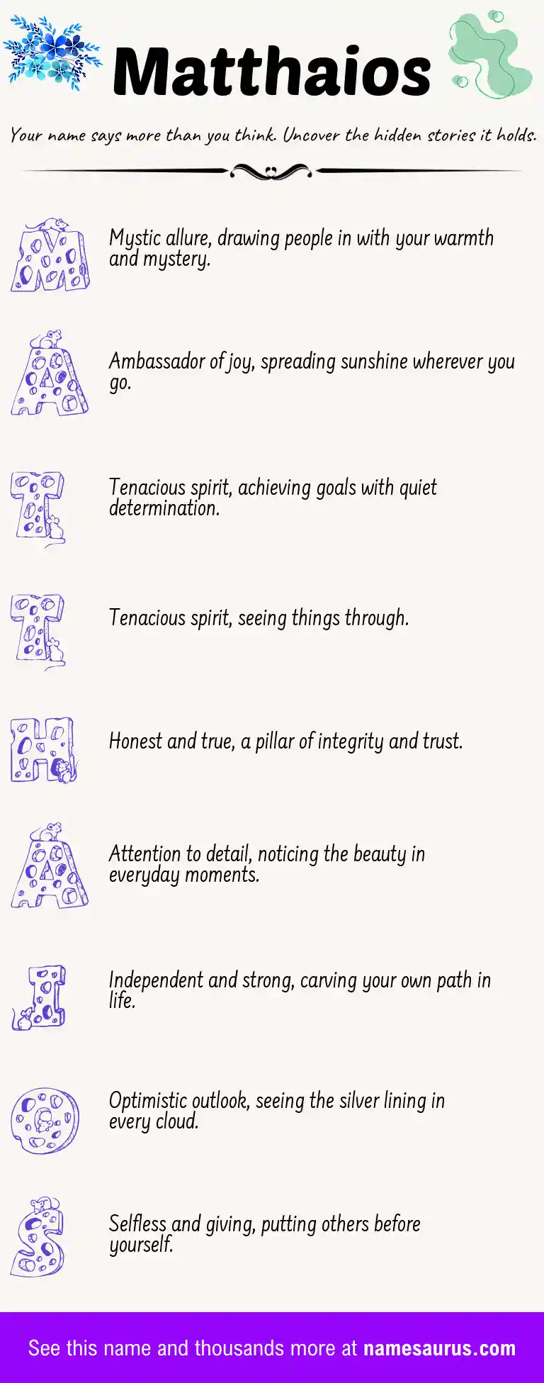 Acrostic poem about Matthaios.