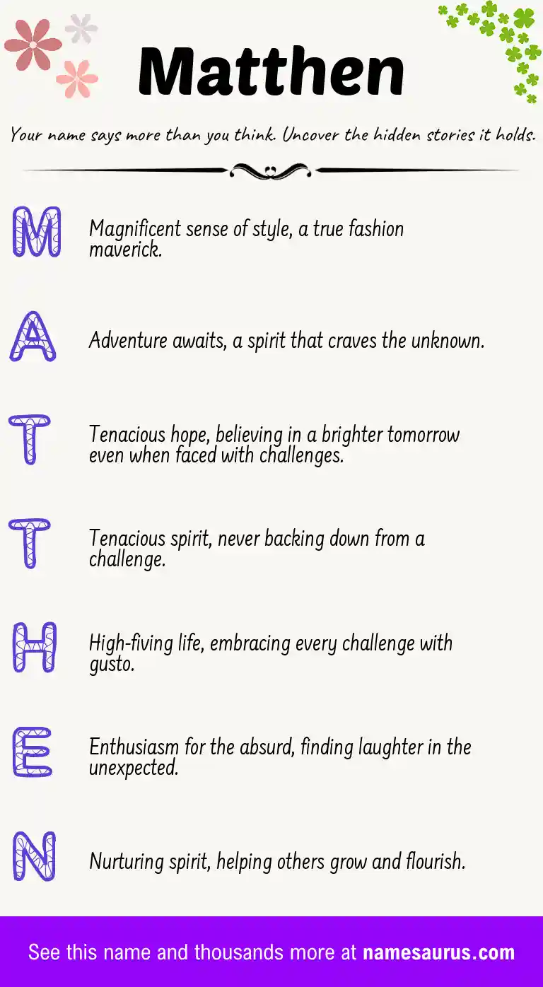 Acrostic poem about Matthen.