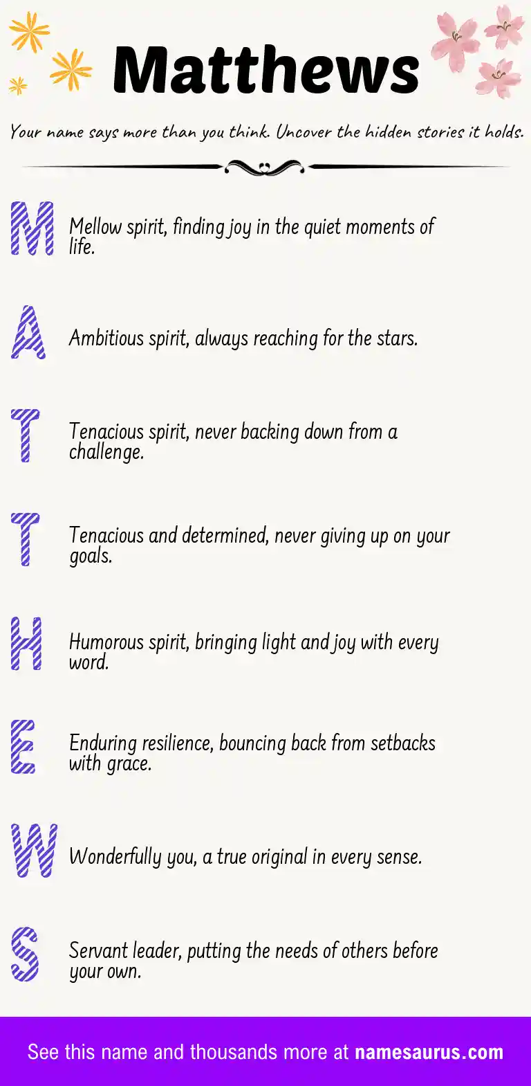 Acrostic poem about Matthews.
