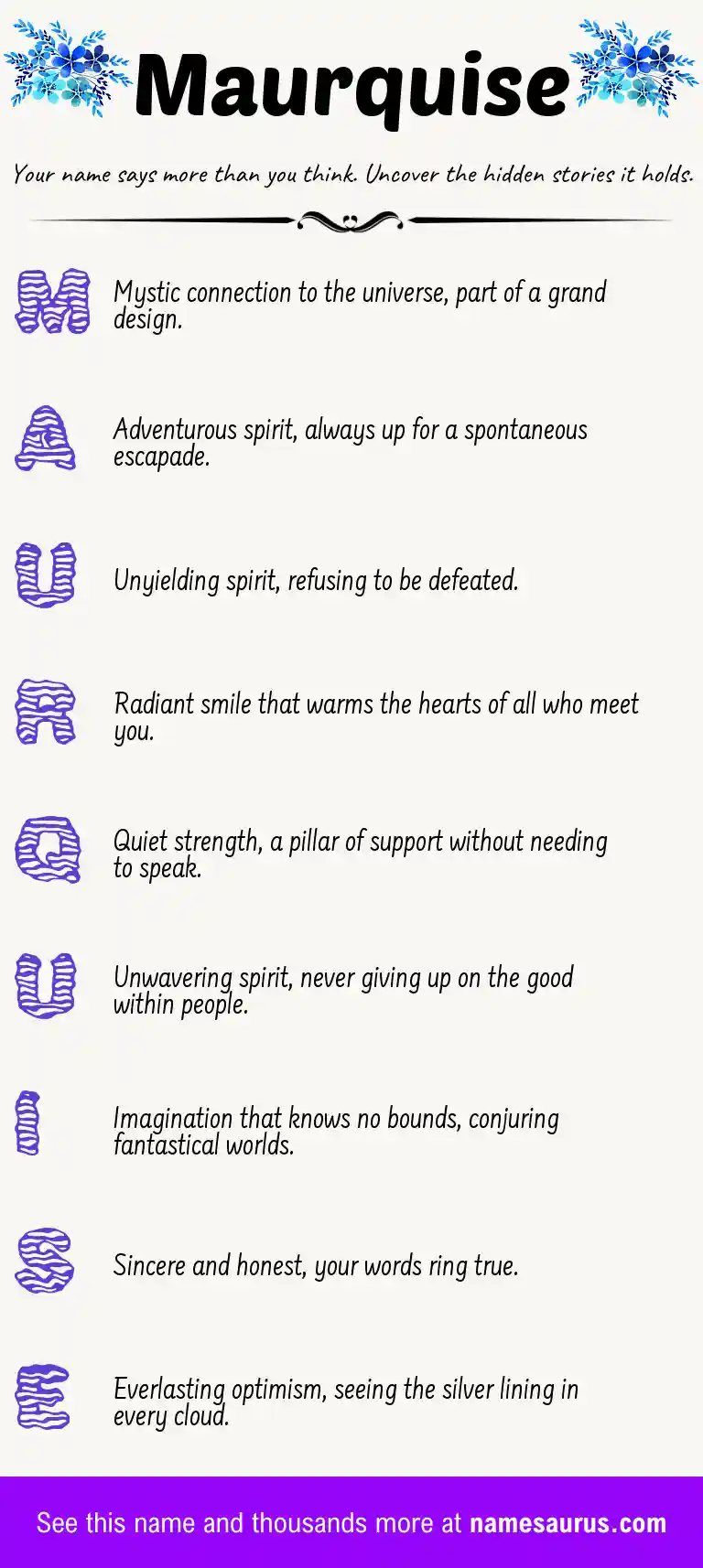 Acrostic poem about Maurquise.