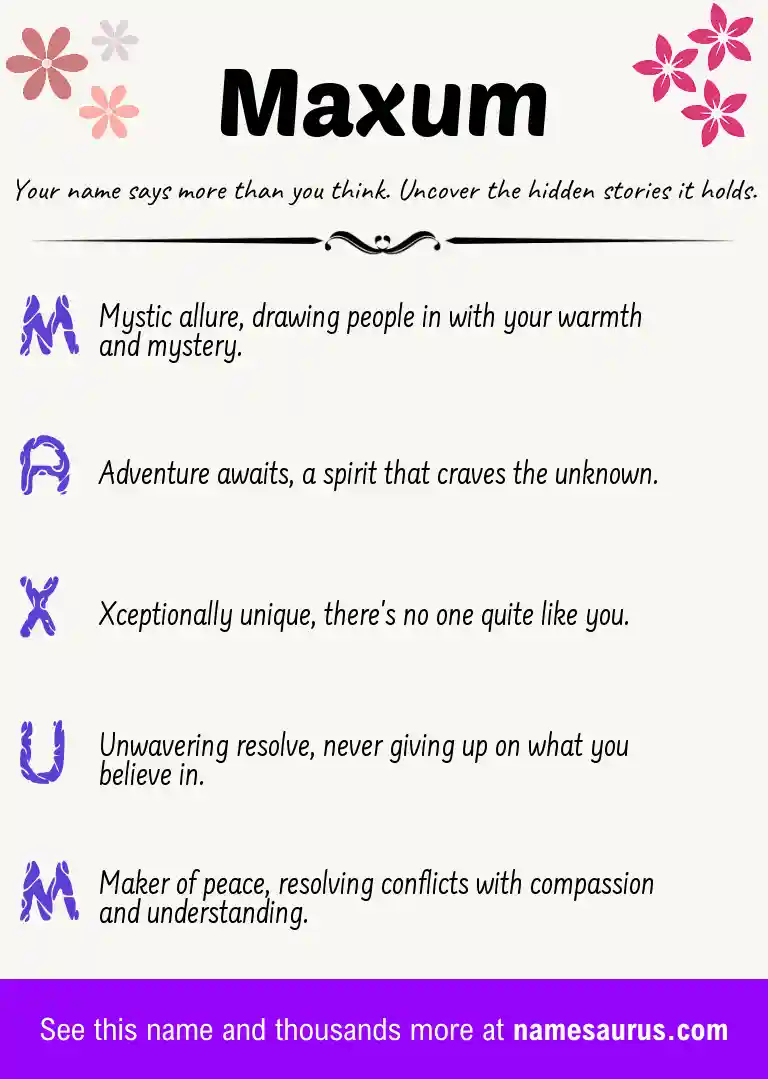 Acrostic poem about Maxum.
