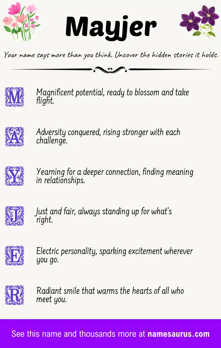 Acrostic poem about Mayjer.