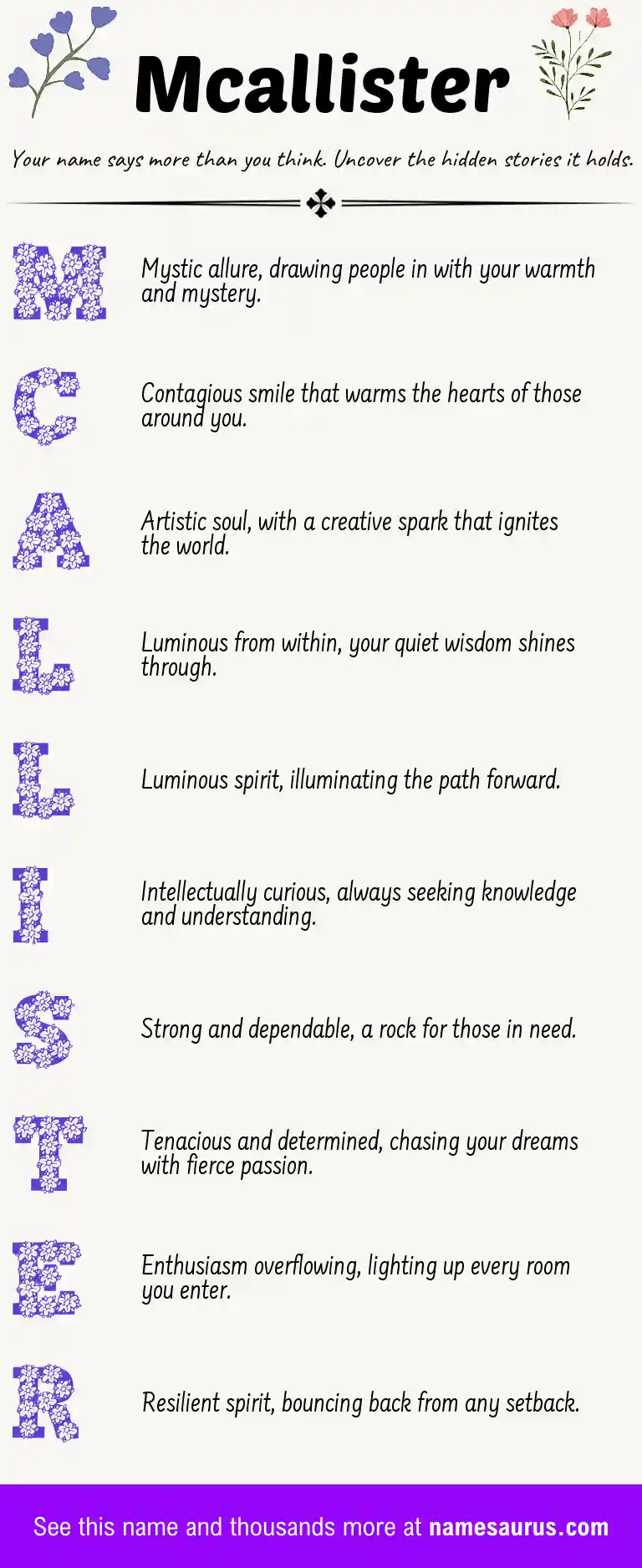 Acrostic poem about Mcallister.