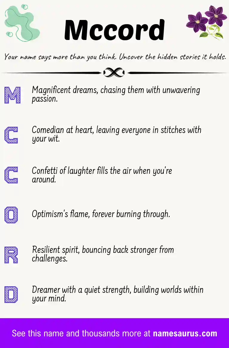 Acrostic poem about Mccord.