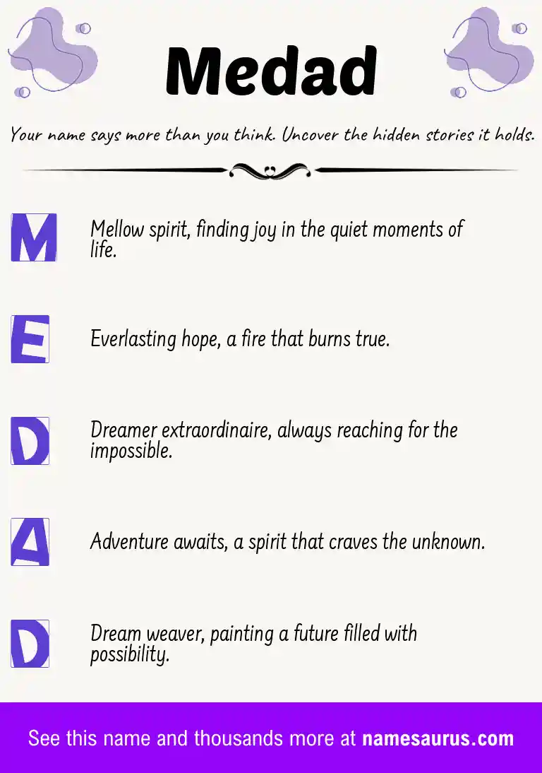 Acrostic poem about Medad.