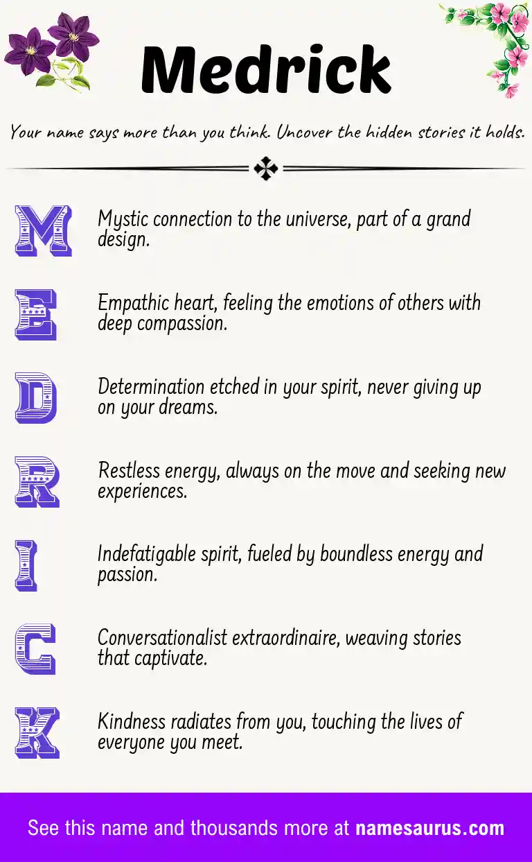 Acrostic poem about Medrick.