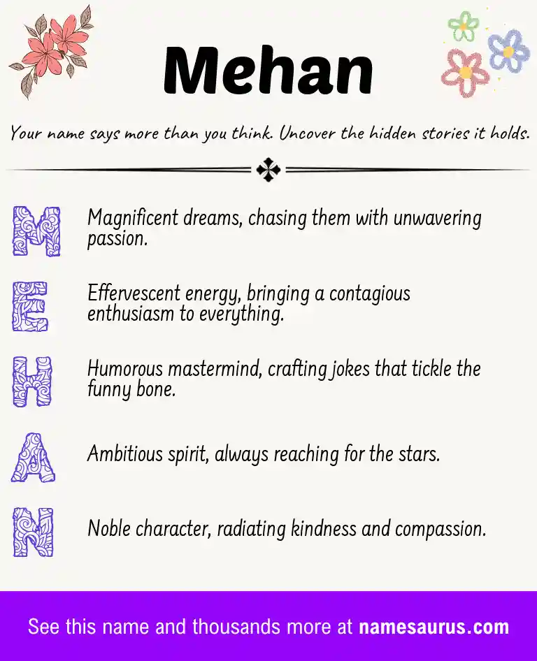 Acrostic poem about Mehan.