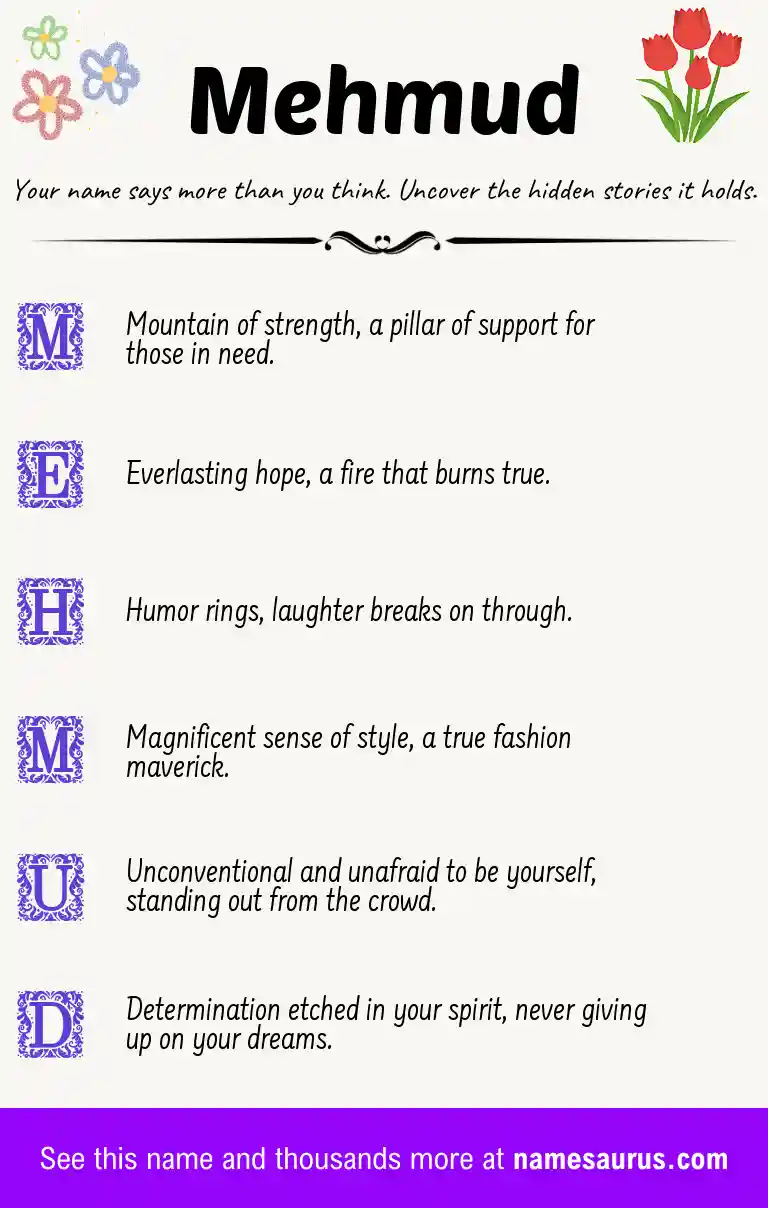 Acrostic poem about Mehmud.